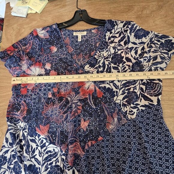 🔴 Jessica Simpson Maternity Top Womens 1X Blue Red Floral Asymmetrical Tunic - Picture 11 of 13
